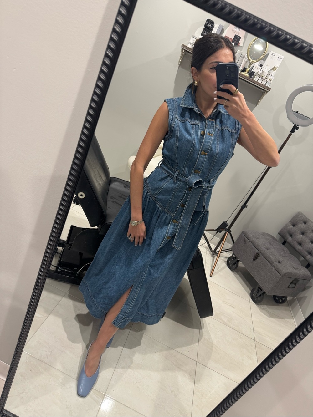 Universal Thread Blue Sleeveless Tie-Waist Denim Midi Dress - Picture 13 of 13